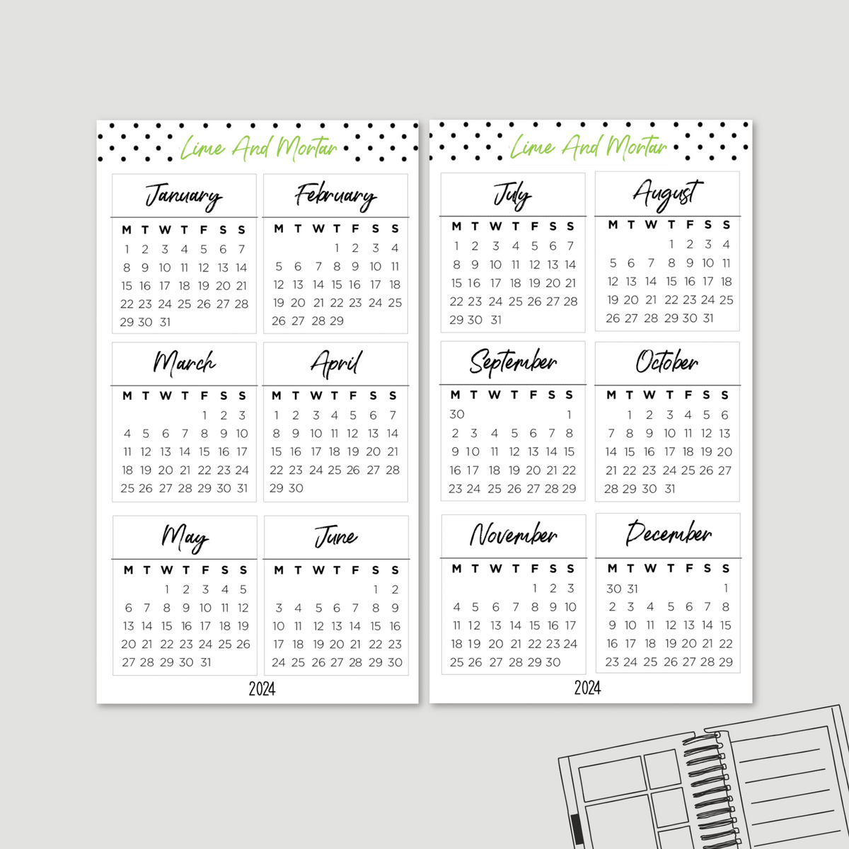 Monthly Calendar Stickers 2024 Lime And Mortar