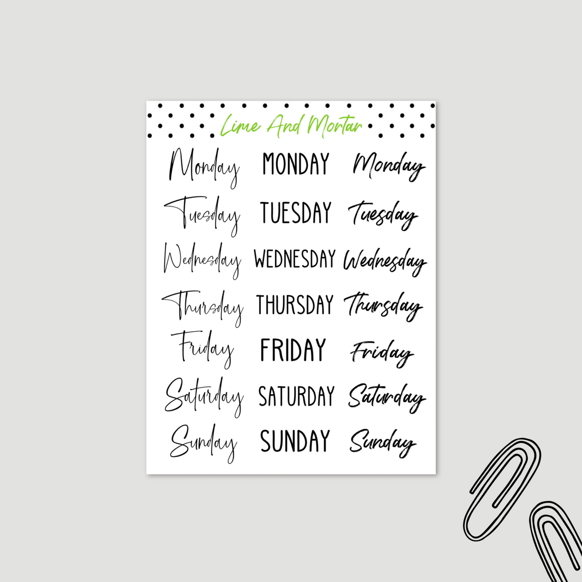 Days of the Week Stickers - Fabulously Planned