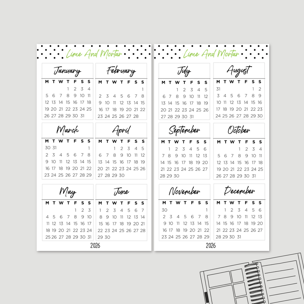 Monthly Calendar Stickers | 2026