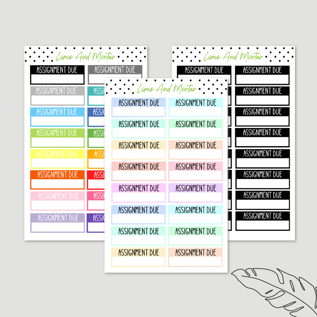 Assignment Due Label Stickers