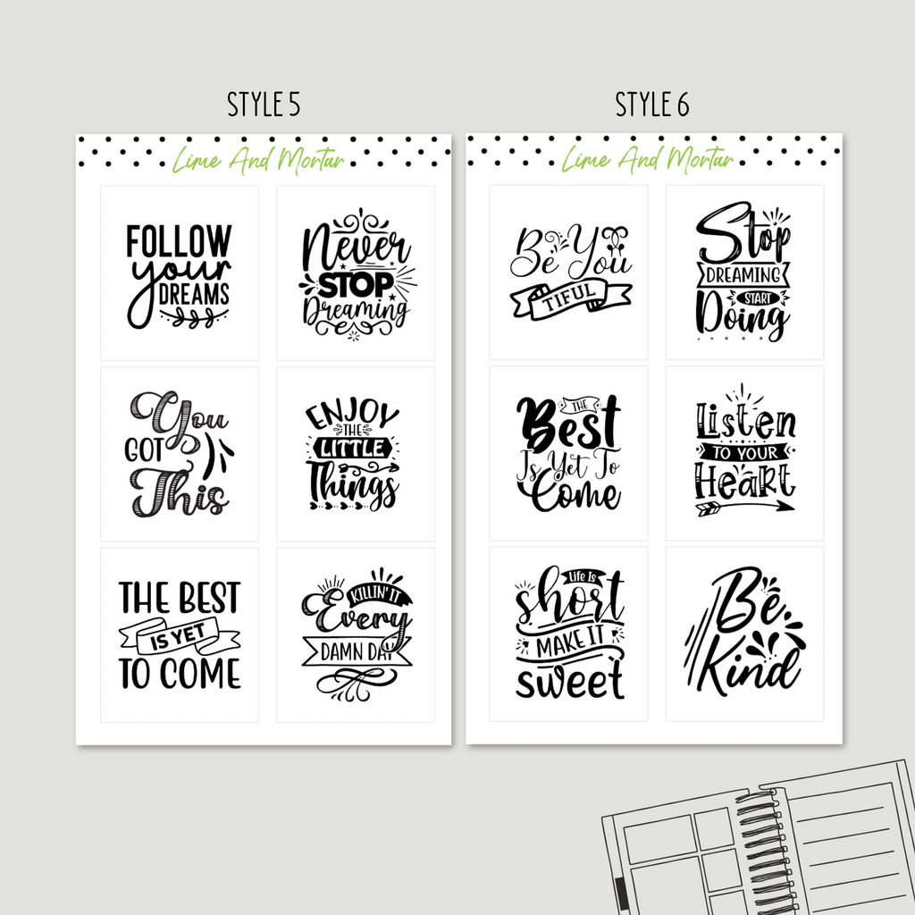 Quote Full Box Stickers | 7 STYLES | Choose Own Colour