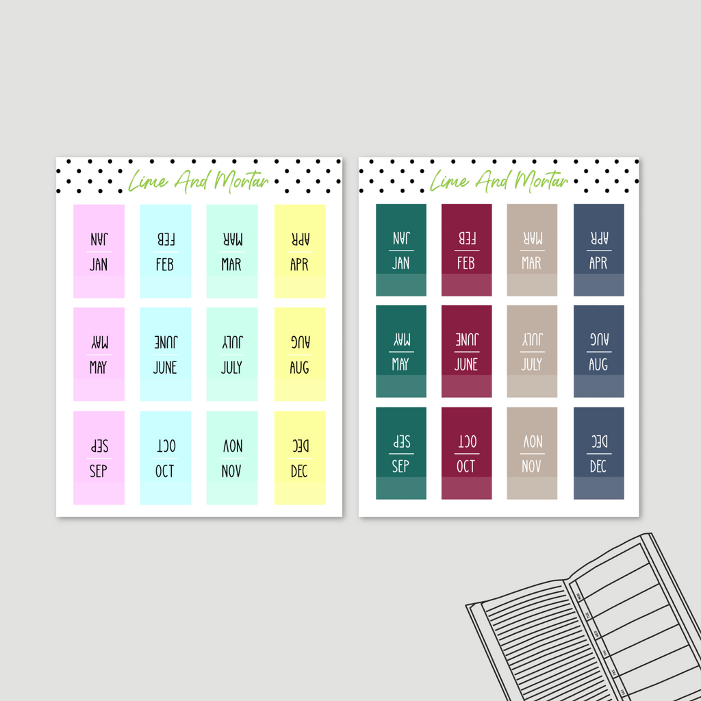 Lime Mini Weeks Monthly Tab Stickers | COVER COLOURS