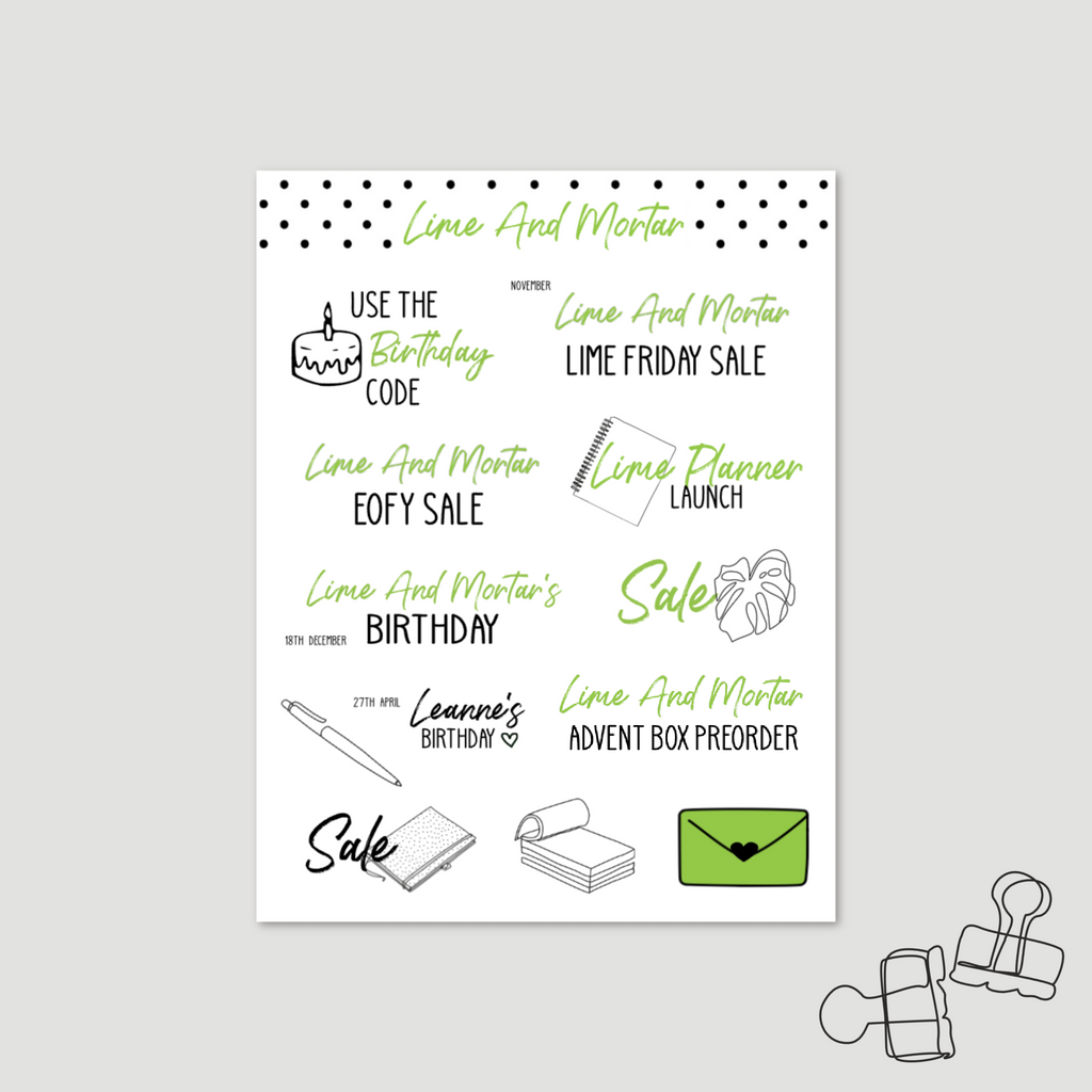 Lime And Mortar Yearly Event Stickers