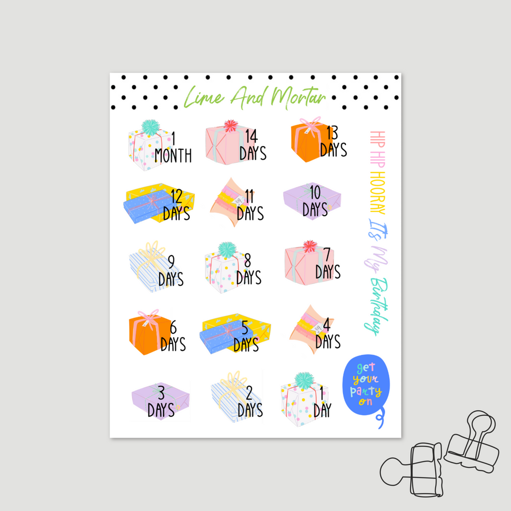Birthday Party Countdown Stickers