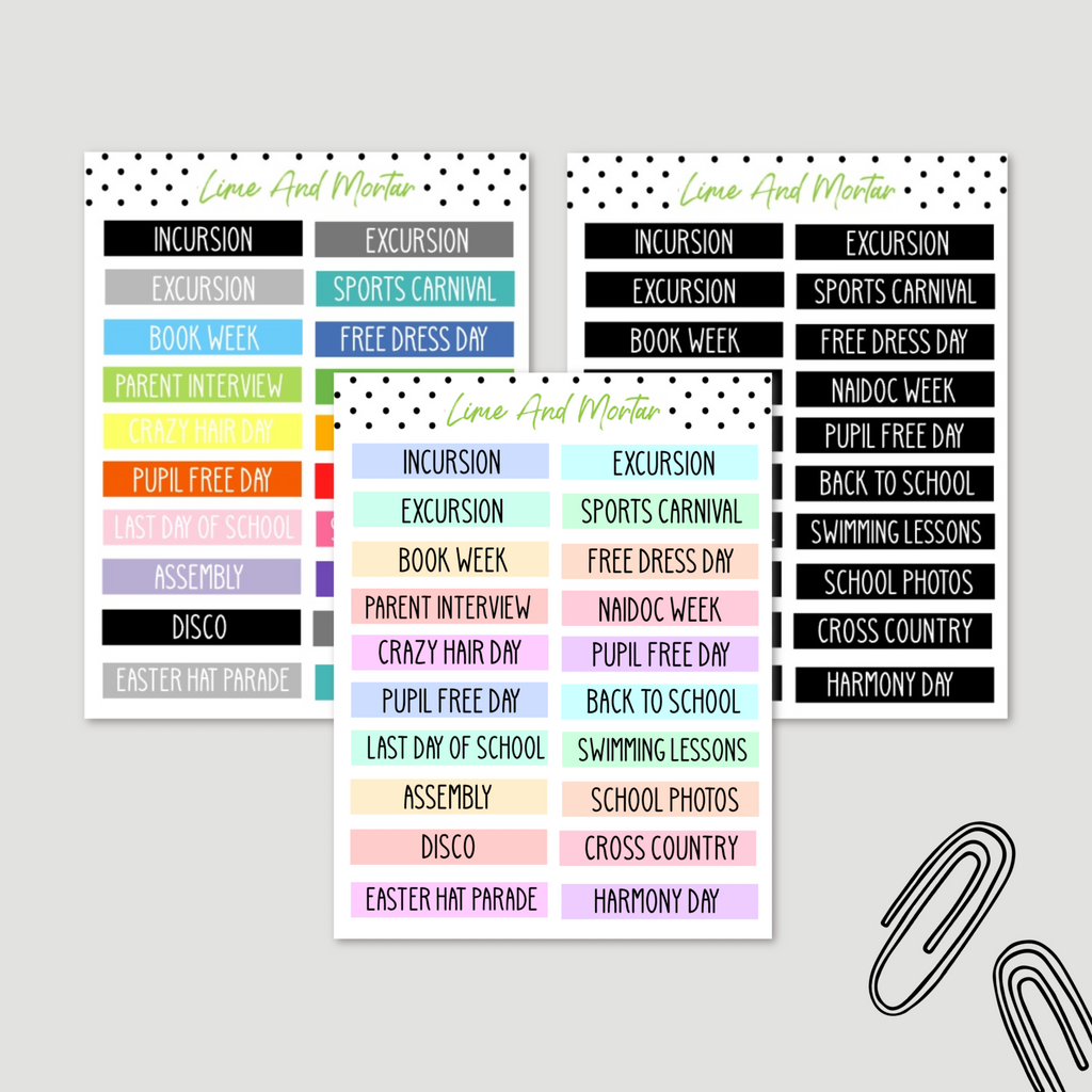 School Events Stickers | 3 Colours